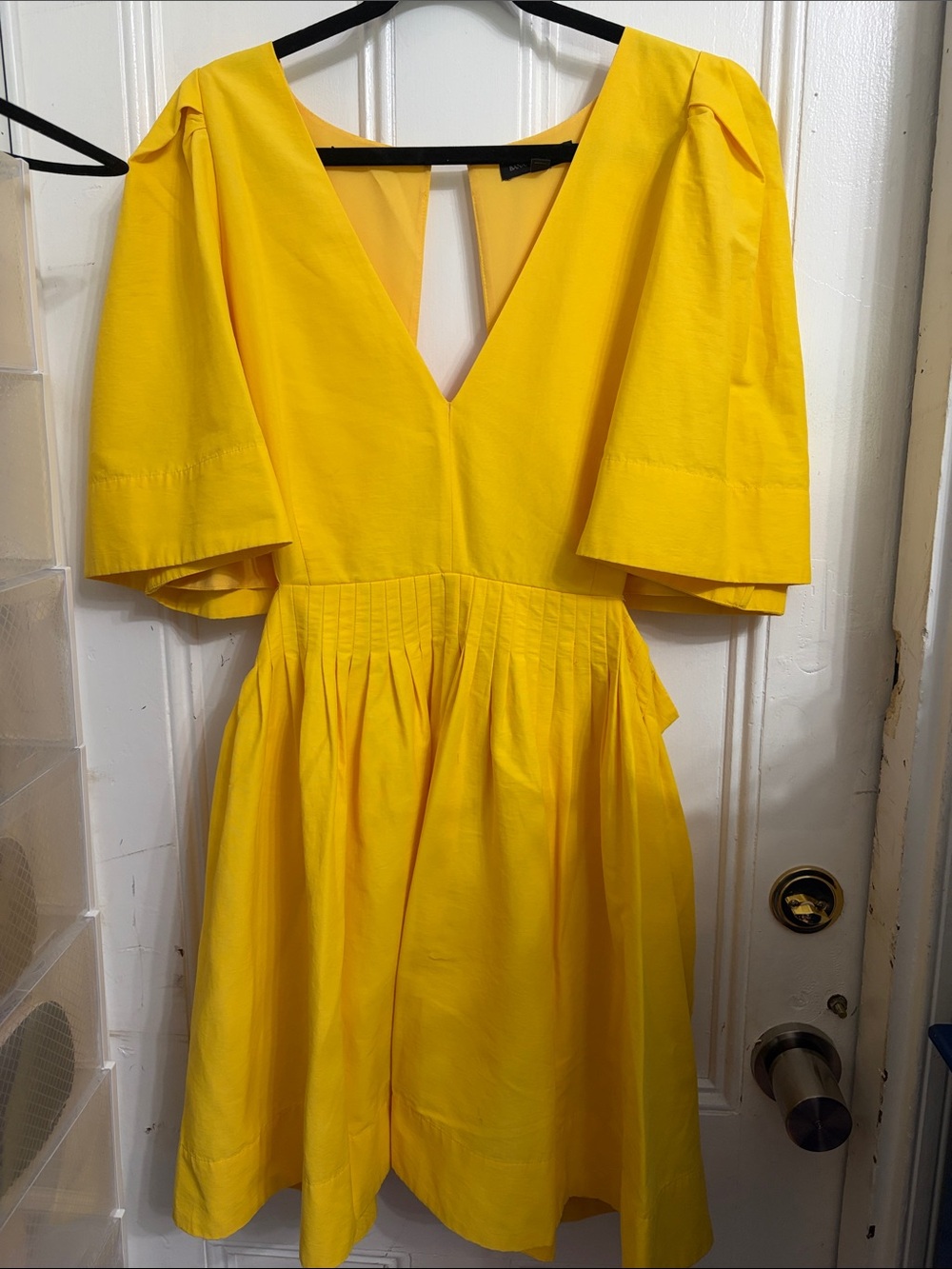 Banana Republic Bright Yellow V-Neck Pleated Waist Mini Dress